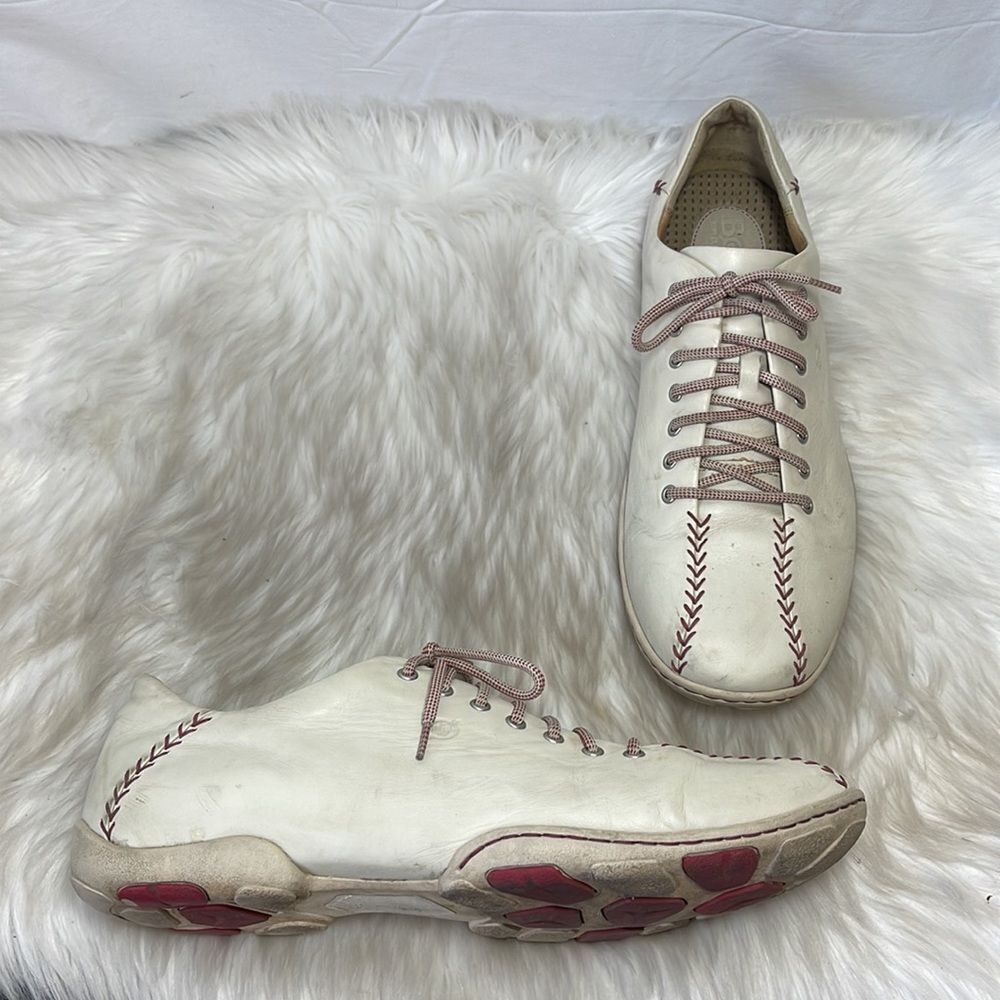 Born Jackson Cream Leather Baseball Stitch Sneakers‎ Sz 14